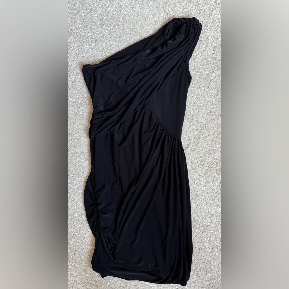 One shoulder little black mini cocktail dress